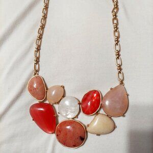 NWT Chico's Gold Tone Statement Necklace with Pink Multi Faux Stones 18"